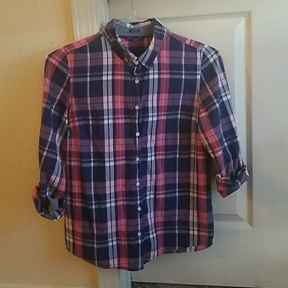 Pink and blue plaid top